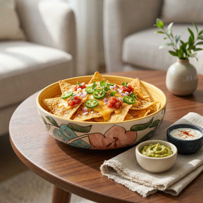 ceramic salad bowl with floral design handmade look bowl