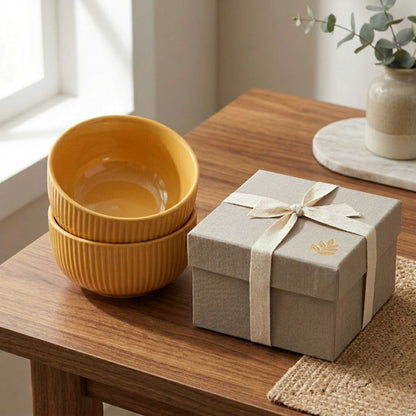 warm yellow ceramic bowl set for breakfast and serving for gift