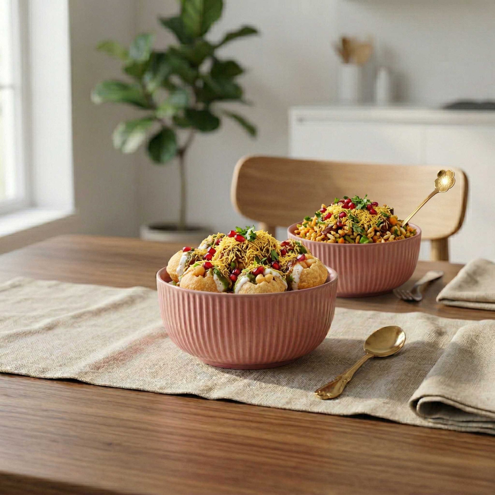 ceramic soup bowl pink ribbed design modern kitchen bowl