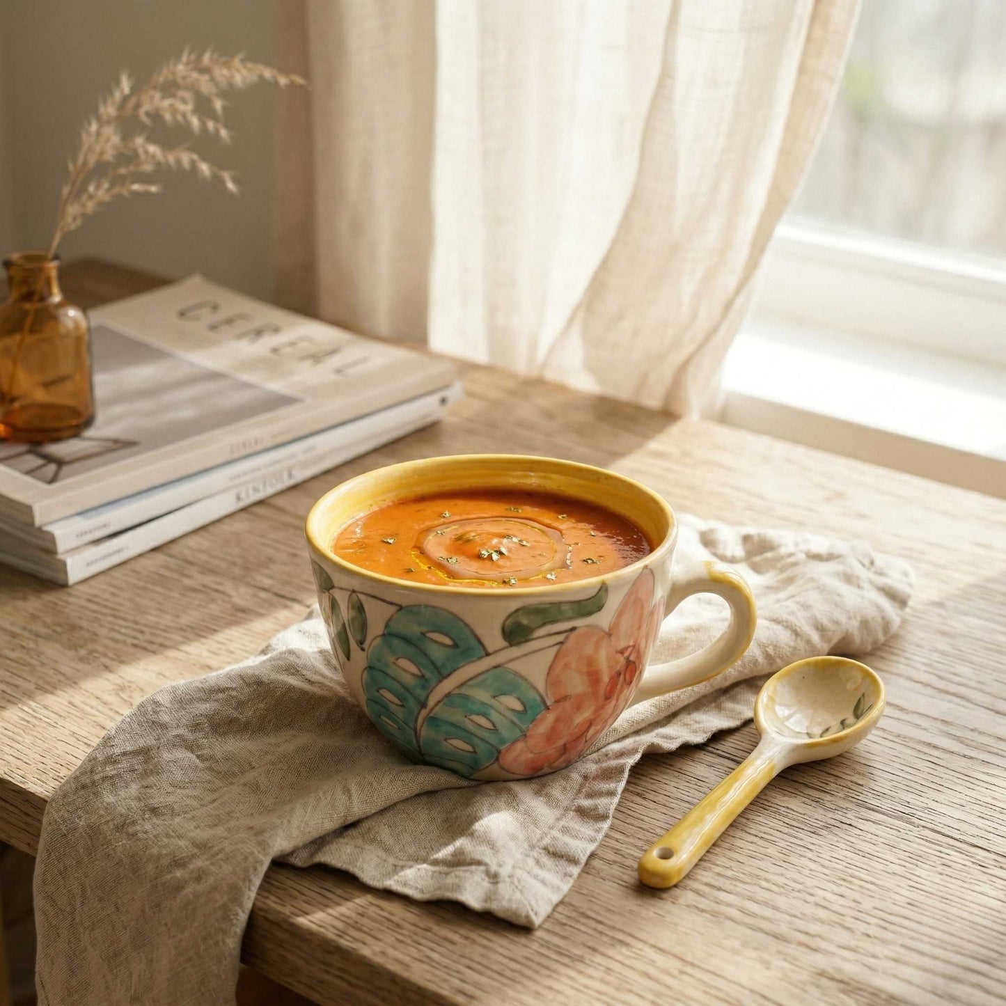 handpainted floral soup mug ceramic cup with handle soup cup