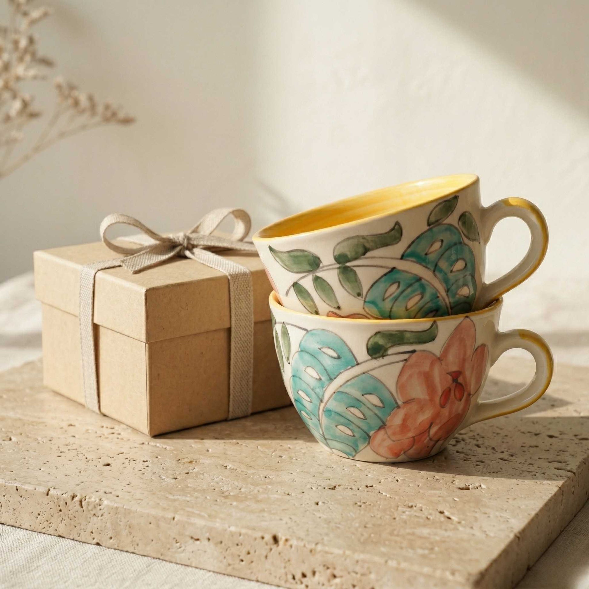 ceramic Soup cup floral design for gift