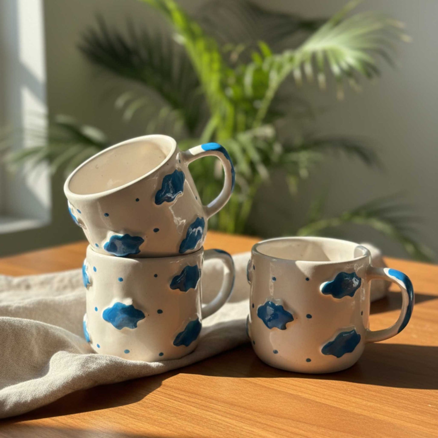 Three blue sky mug cute coffee mug minimal aesthetic mug for tea coffee 