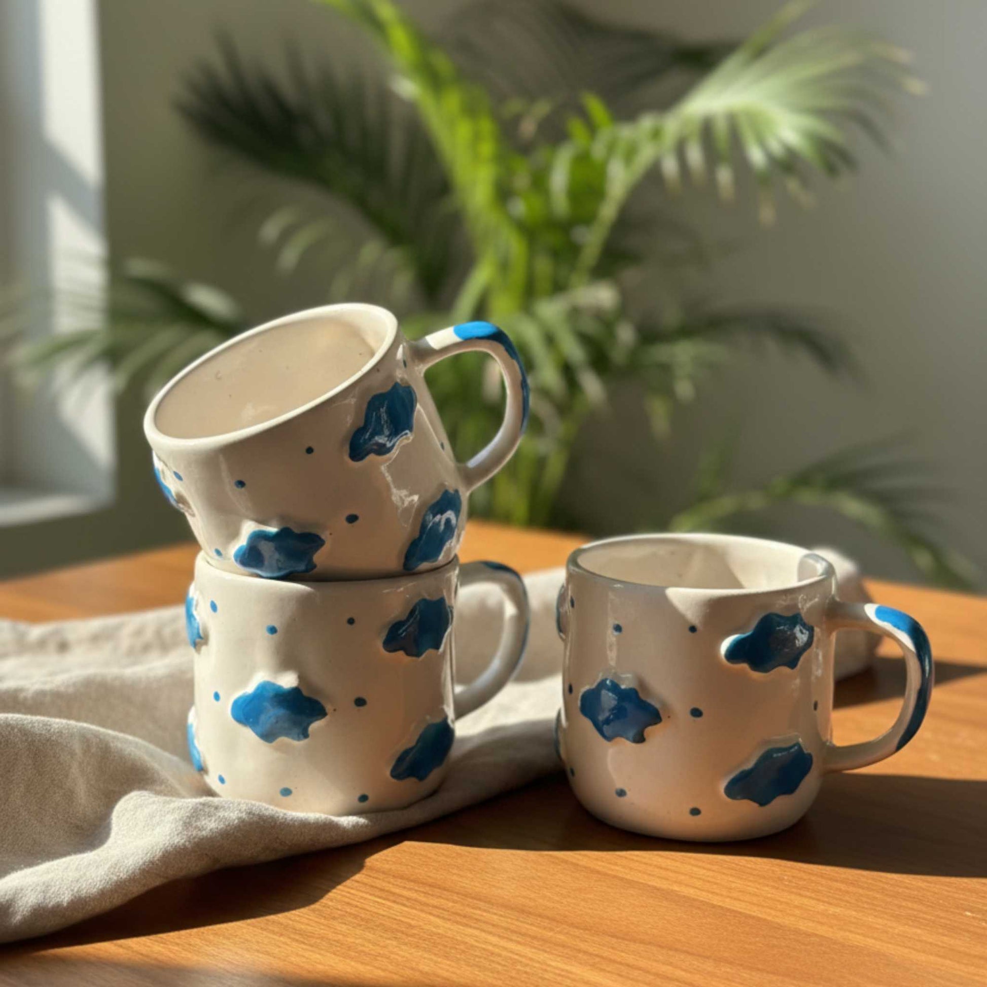 Three blue sky mug cute coffee mug minimal aesthetic mug for tea coffee 