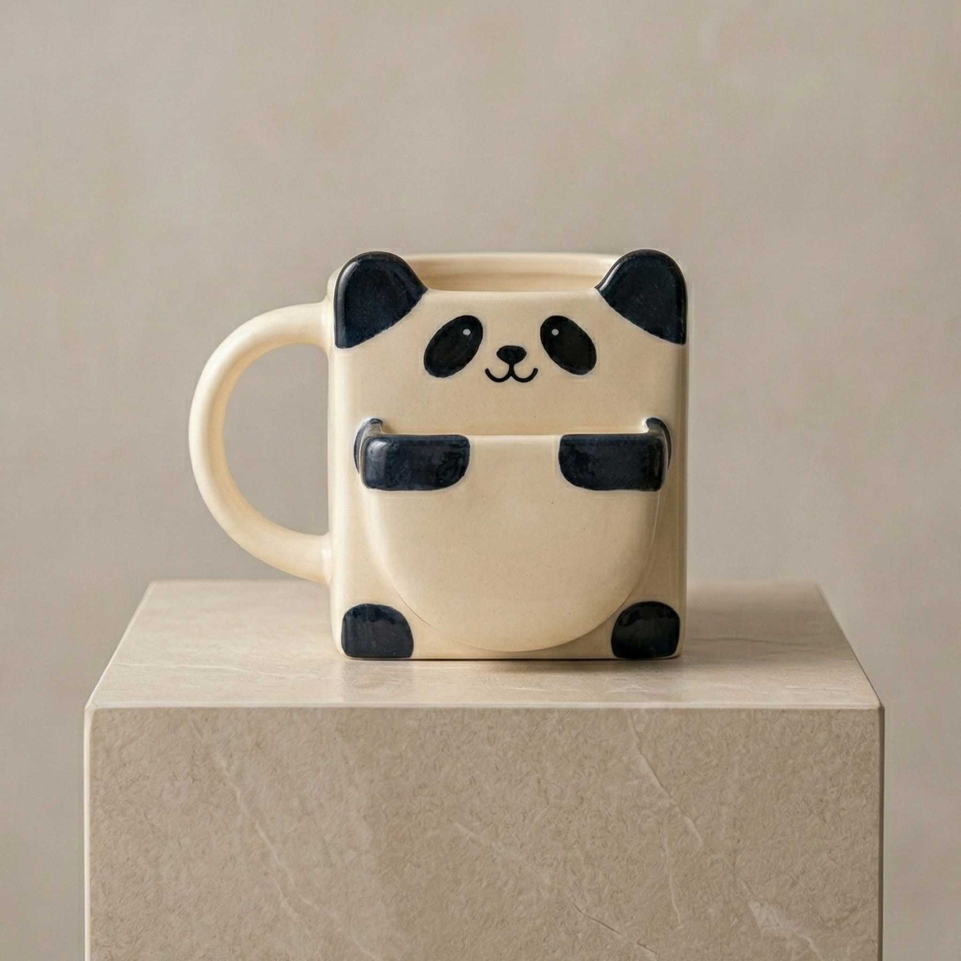 panda snack mug with cookie pocket ceramic coffee mug for tea and biscuits india