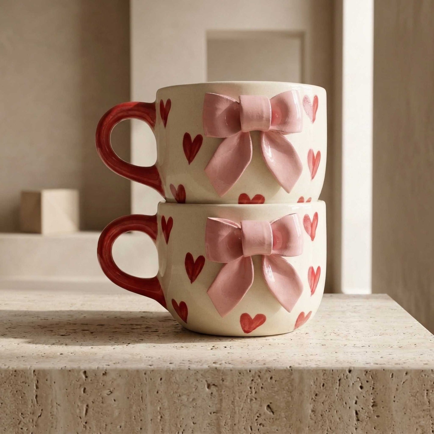 buy sweetheart bow mug pink aesthetic mug with hearts coffee mug online
