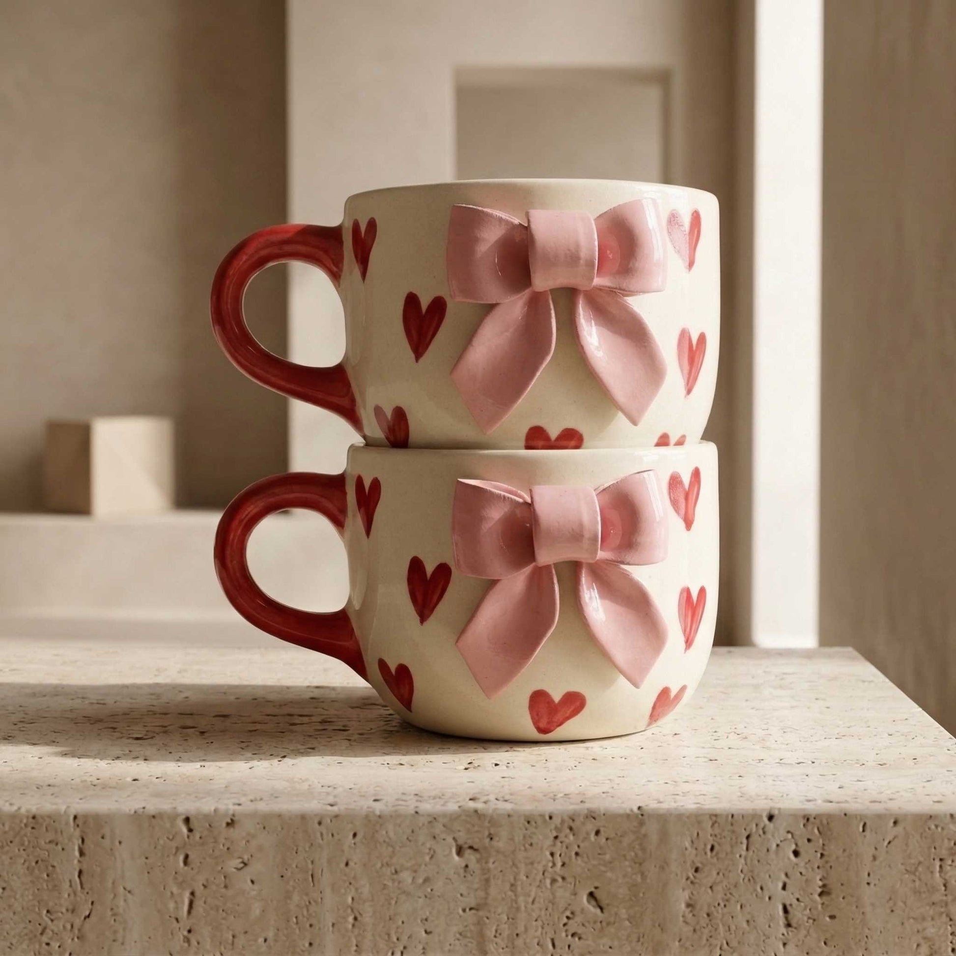 buy sweetheart bow mug pink aesthetic mug with hearts coffee mug online