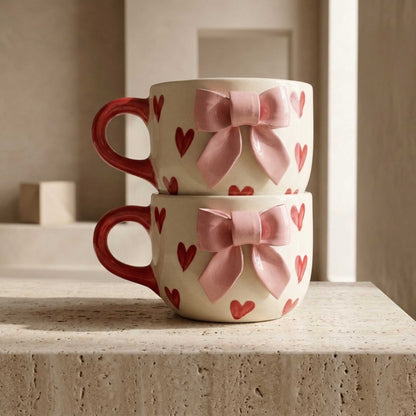 buy sweetheart bow mug pink aesthetic mug with hearts coffee mug online