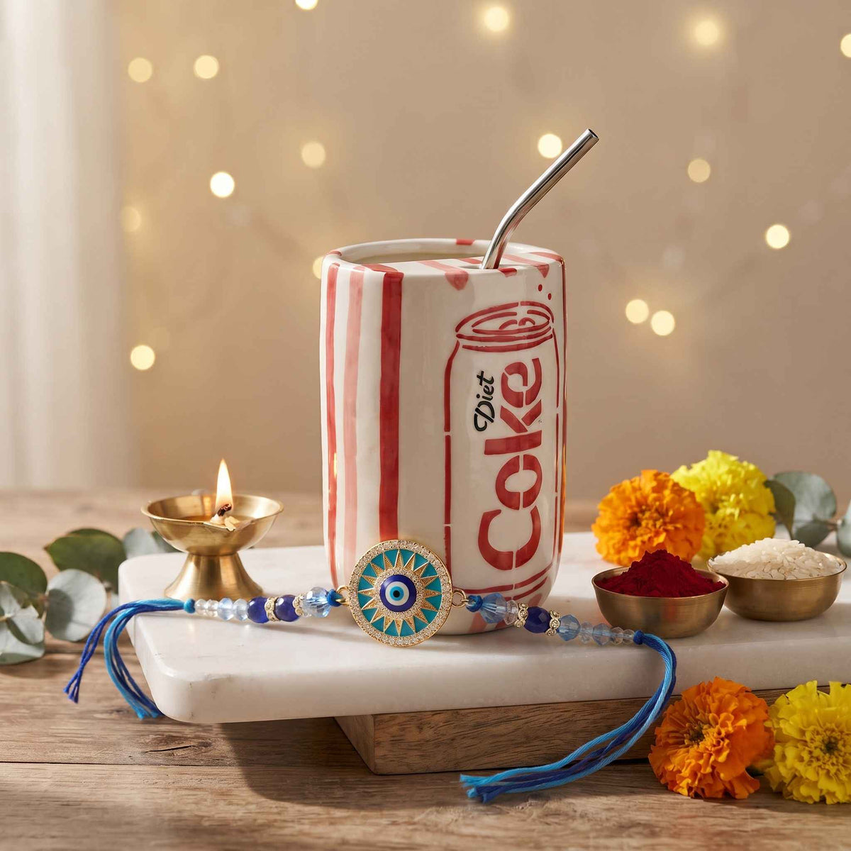 Diet Coke Ceramic Tumbler Rakhi Gift Hamper