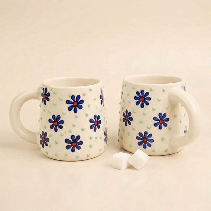 two aesthetic blue flower mug minimal coffee mug for tea and coffee- buy online