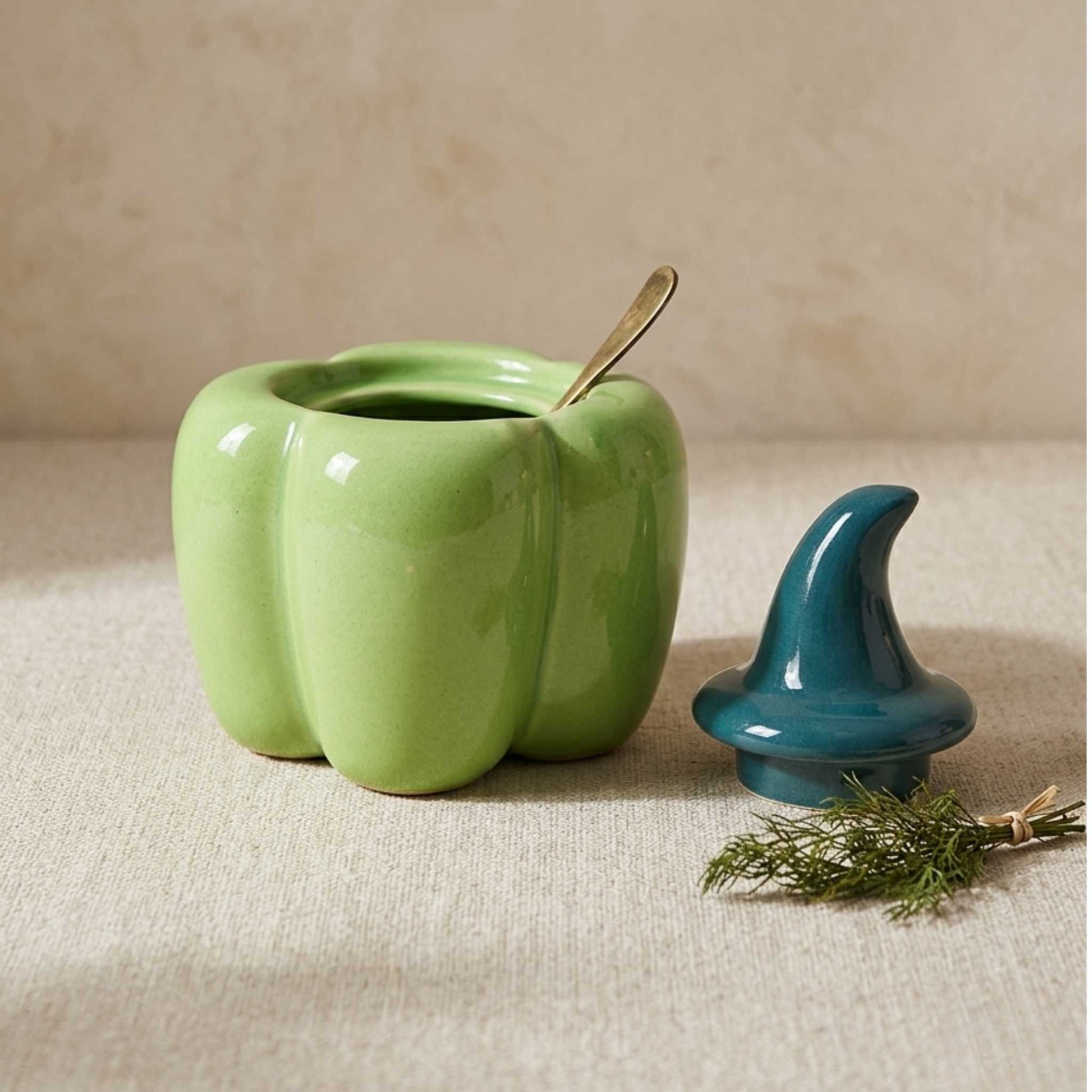 vegetable shaped ceramic jar green capsicum pickle storage container 