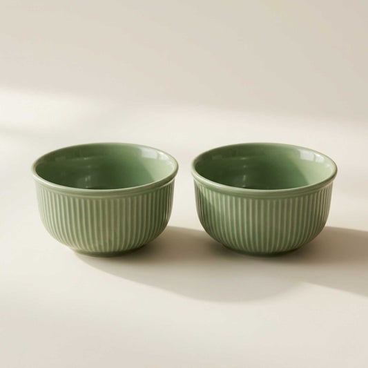 textured green matte ceramic serving bowl