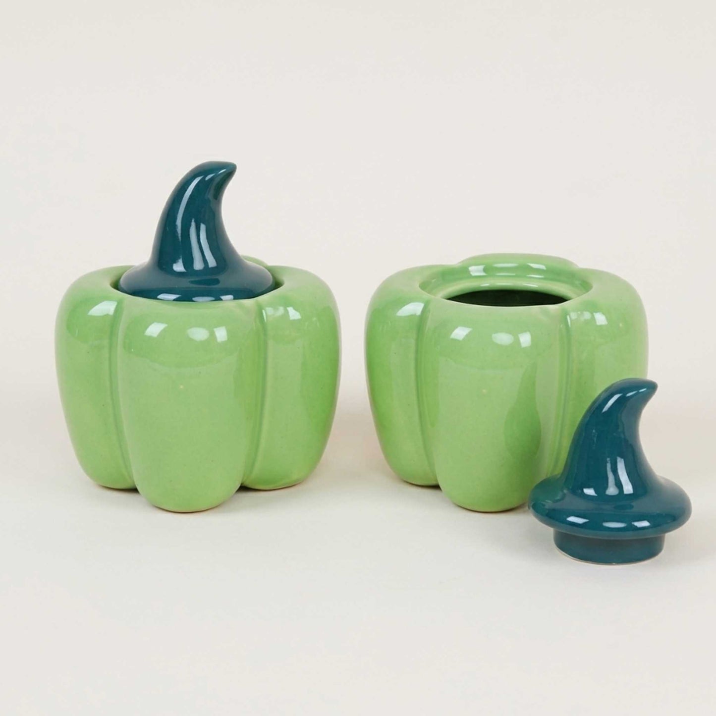 green capsicum ceramic storage jar with lid for chutney and achar