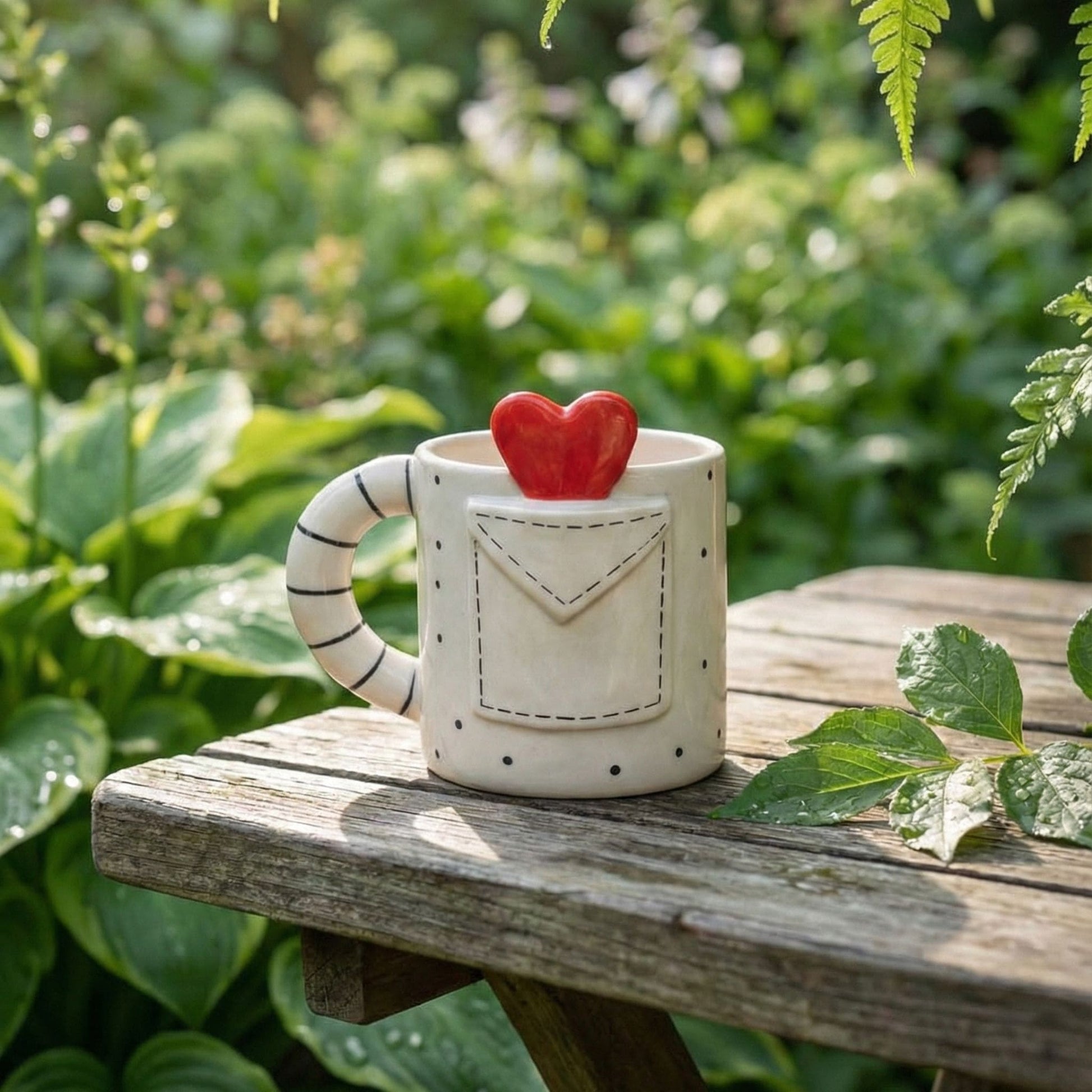 handmade ceramic coffee mug with heart detail unique aesthetic mug for tea and coffee lovers