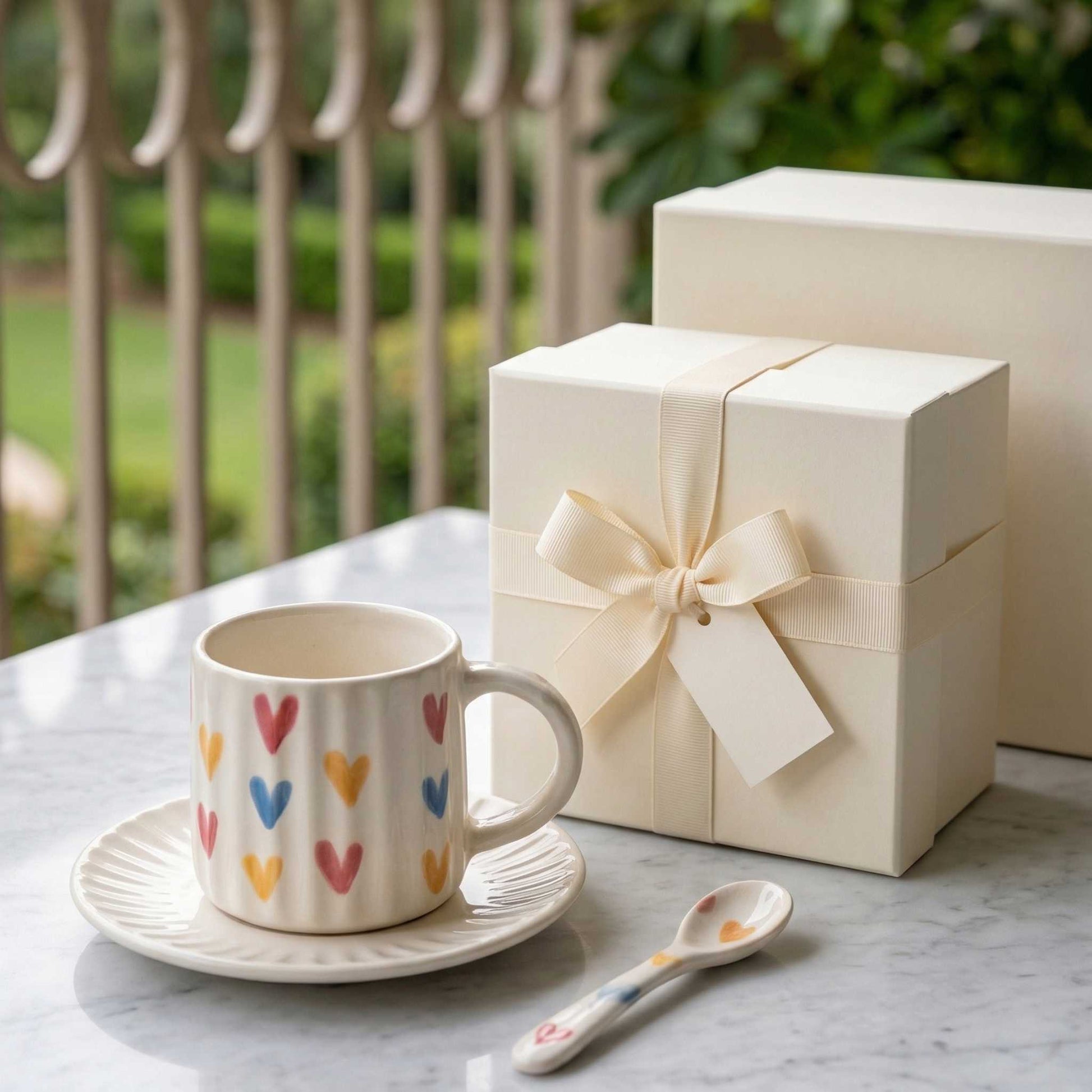 rainbow heart print mug cute ceramic coffee mug for gifting 
