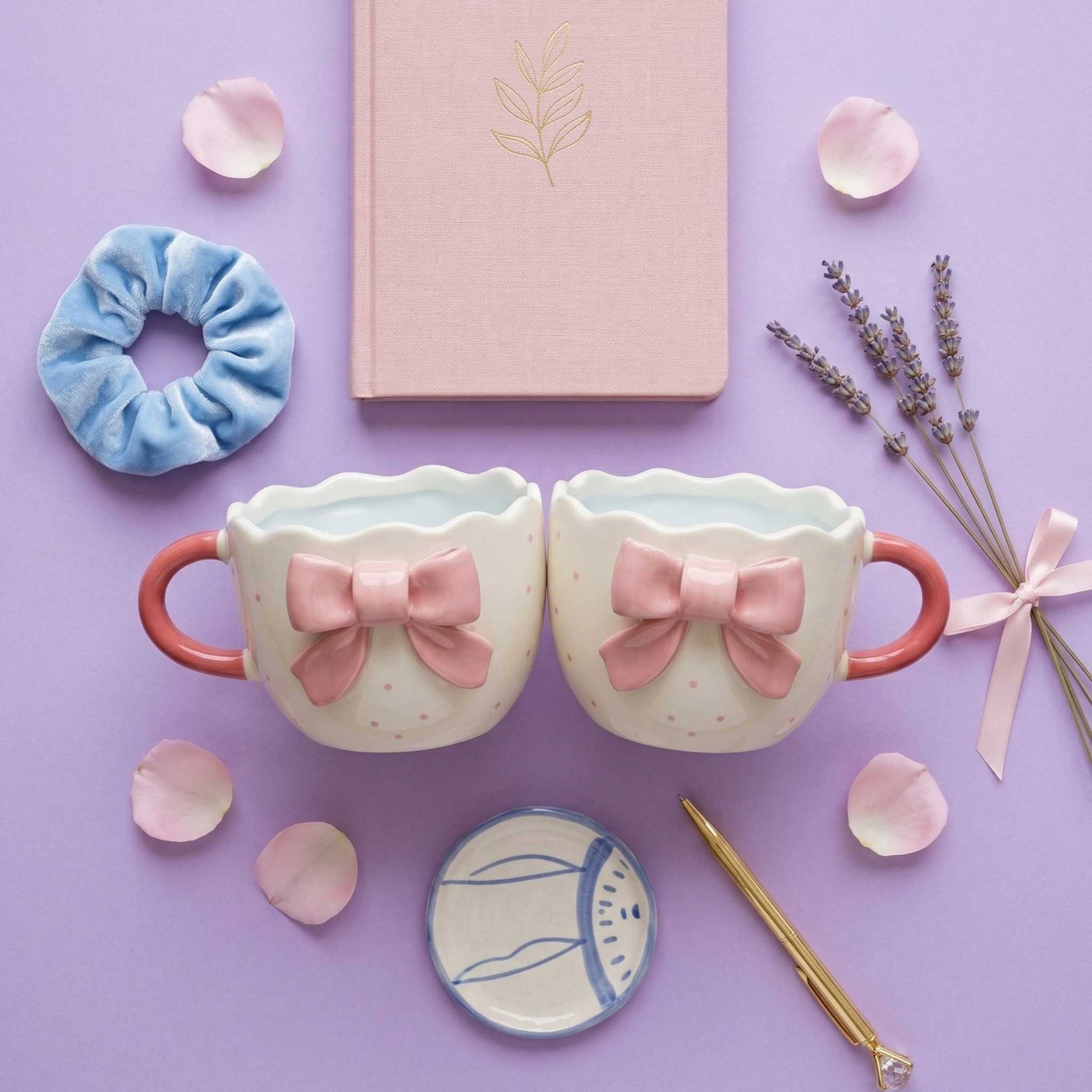 two stylish bow coffee mug pink mug with dots aesthetic ceramic mug