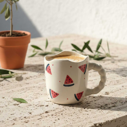 cute watermelon print mug summer aesthetic coffee mug handmade ceramic mug india