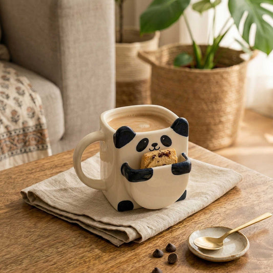 Cute panda mug with biscuit holder pocket coffee mug for cozy snack time